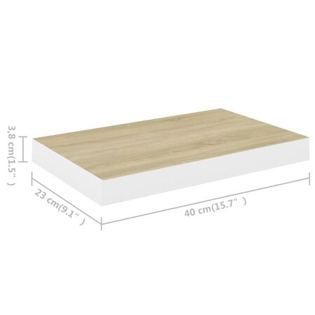  Raft de perete suspendat, alb și stejar, 40x23x3,8 cm, MDF