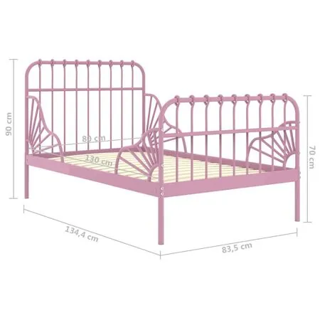  Cadru de pat extensibil, roz, metal, 80x130/200 cm