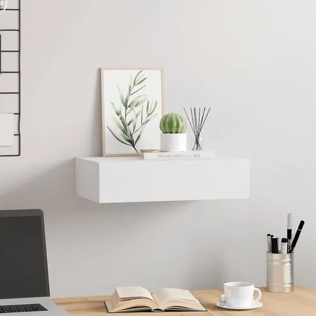  Raft de perete cu sertar, alb, 40x23,5x10 cm, MDF