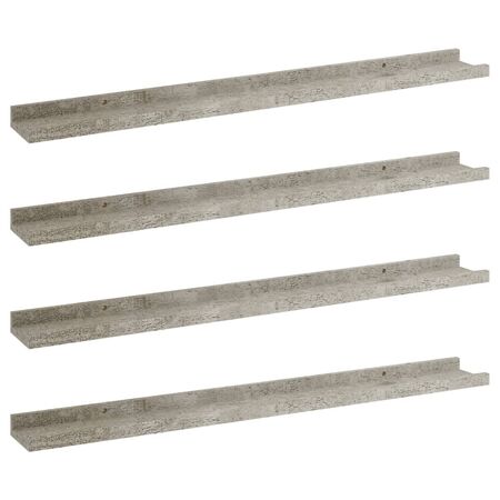 Rafturi de perete, 4 buc., gri beton, 80x9x3 cm