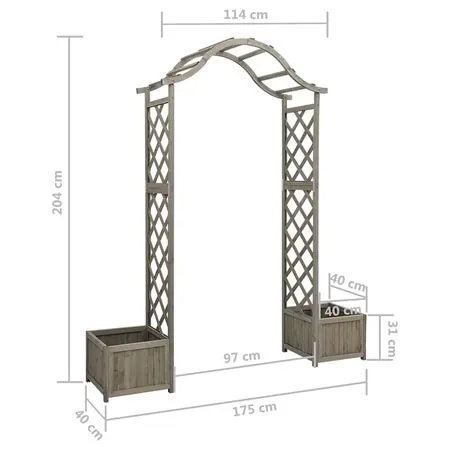  Pergolă de grădină cu jardinieră, gri, lemn masiv de brad