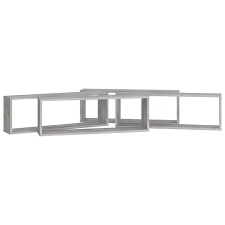  Rafturi de perete cub, 4 buc., gri beton, 80x15x26,5 cm, PAL