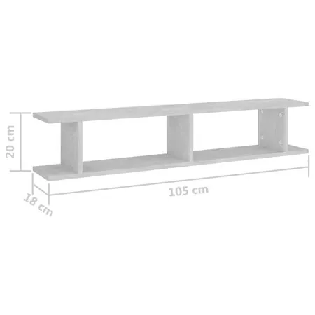  Rafturi de perete, 2 buc., gri beton, 105x18x20 cm, PAL