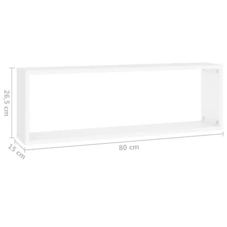  Rafturi de perete cub, 2 buc., alb, 80x15x26,5cm lemn prelucrat