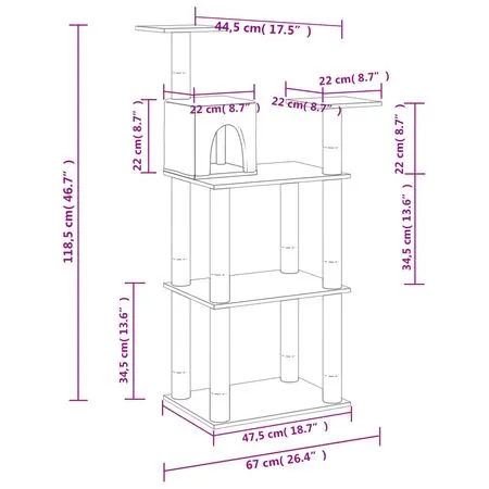  Ansamblu pisici, stâlpi din funie sisal, gri închis, 118,5 cm