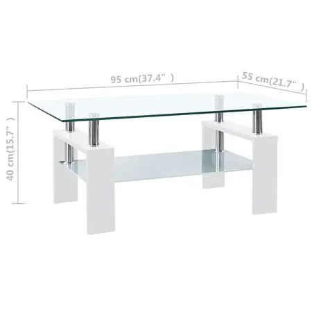  Masă cafea, alb și transparent, 95x55x40 cm, sticlă securizată