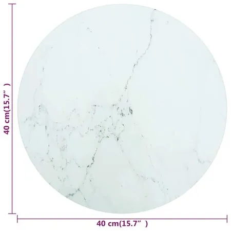  Blat masă, alb, Ø40x0,8 cm, sticlă securizată, design marmură