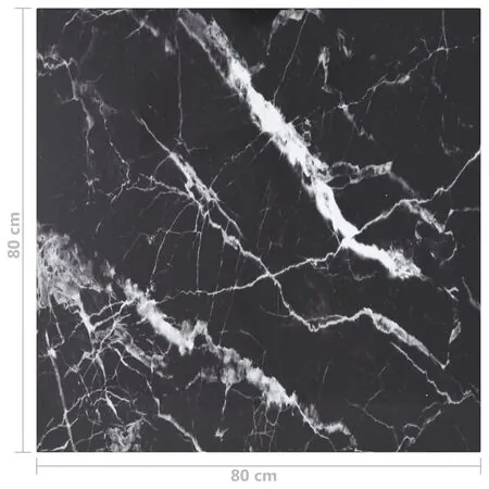  Blat masă negru 80x80 cm 6 mm sticlă securizată design marmură