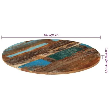  Blat de masă rotund, 80 cm, lemn masiv reciclat, 15-16 mm