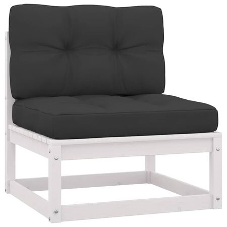  Set mobilier de grădină cu perne, 2 piese, alb, lemn masiv pin