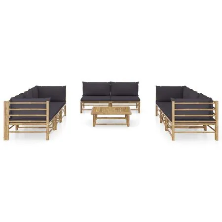  Set mobilier de grădină cu perne gri închis, 9 piese, bambus