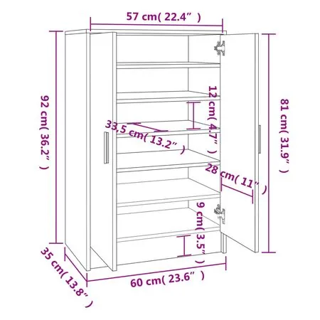  Pantofar, stejar sonoma, 60x35x92 cm, lemn prelucrat