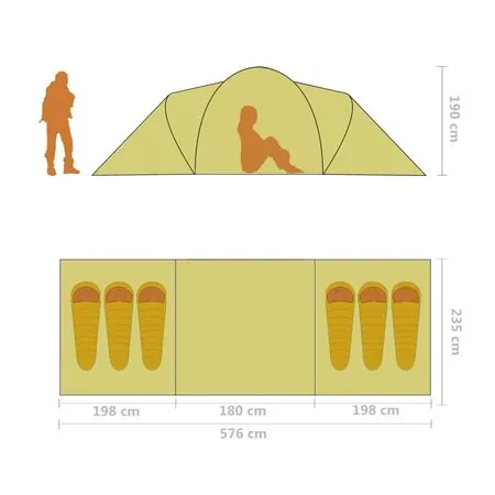  Cort camping, 6 persoane, albastru și verde