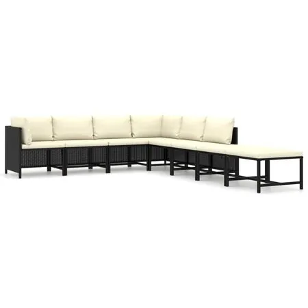  Set mobilier de grădină cu perne, 8 piese, negru, poliratan
