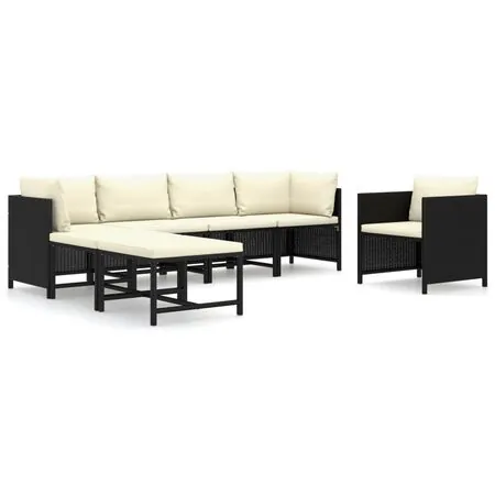  Set mobilier de grădină cu perne, 7 piese, negru, poliratan
