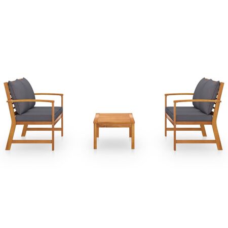  Set mobilier de grădină cu perne, 3 piese, lemn masiv acacia
