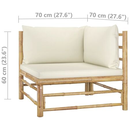  Set mobilier de grădină cu perne alb crem, 12 piese, bambus