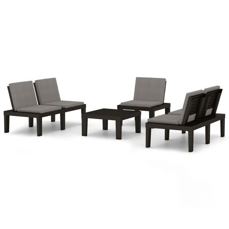  Set mobilier de grădină cu perne, 4 piese, gri, plastic