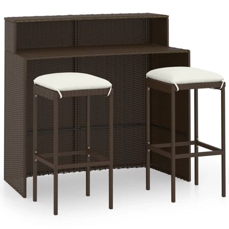  Set mobilier bar de grădină cu perne, 3 piese, maro