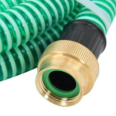  Furtun de aspirație cu racorduri din alamă, verde 1,1" 5 m, PVC