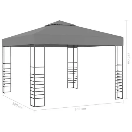  Pavilion de grădină cu șiruri de lumini LED, antracit, 3x3 m