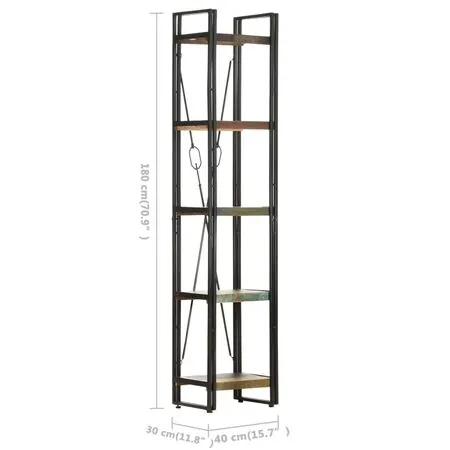  Bibliotecă cu 5 rafturi, 40x30x180 cm, lemn masiv reciclat