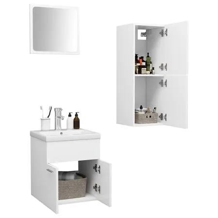  Set mobilier de baie, alb, lemn prelucrat