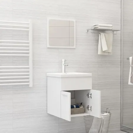  Set mobilier de baie, alb, lemn prelucrat