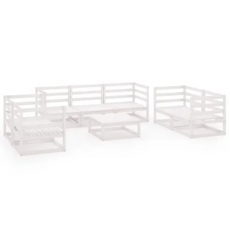  Set mobilier de grădină, 8 piese, alb, lemn masiv de pin