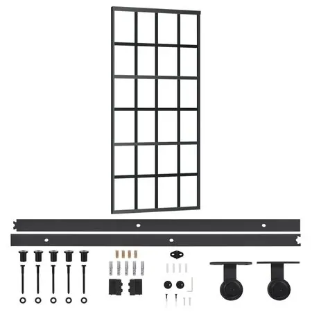  Ușă glisantă cu set feronerie, 90x205 cm, sticlă ESG/aluminiu