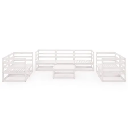  Set mobilier de grădină, 8 piese, alb, lemn masiv de pin