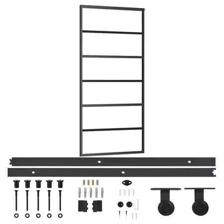  Ușă glisantă cu set feronerie, 90x205 cm, sticlă ESG/aluminiu