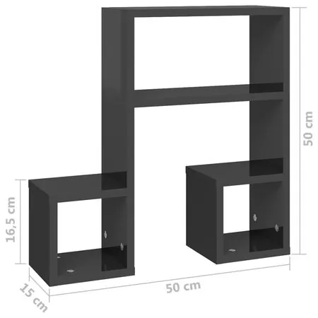  Rafturi de perete 2 buc. gri lucios 50x15x50 cm lemn prelucrat