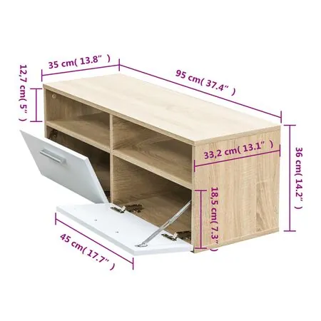  Comodă TV, PAL, 95 x 35 x 36 cm, culoarea stejarului și alb