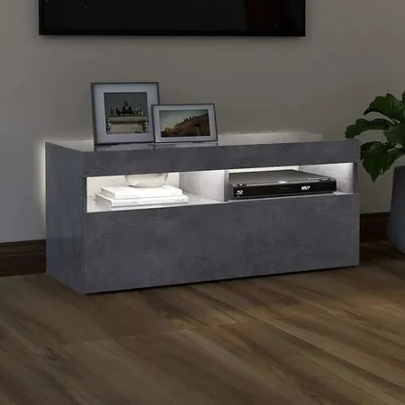  Comodă TV cu lumini LED, gri beton, 90x35x40 cm