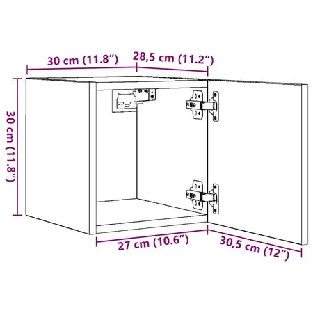  Dulapuri TV montate pe perete, 2 buc., alb, 30,5x30x30 cm