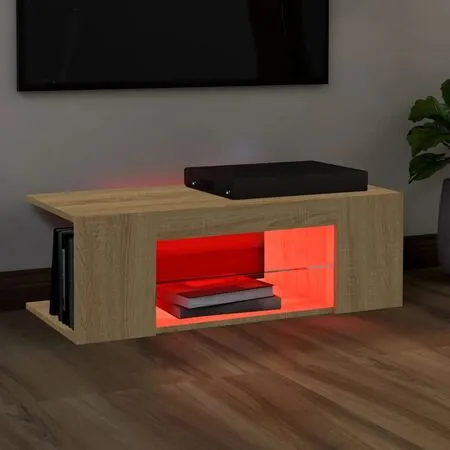  Comodă TV cu lumini LED, stejar Sonoma, 90x39x30 cm