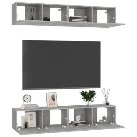  Dulapuri TV, 4 buc., gri beton, 80x30x30 cm, lemn prelucrat