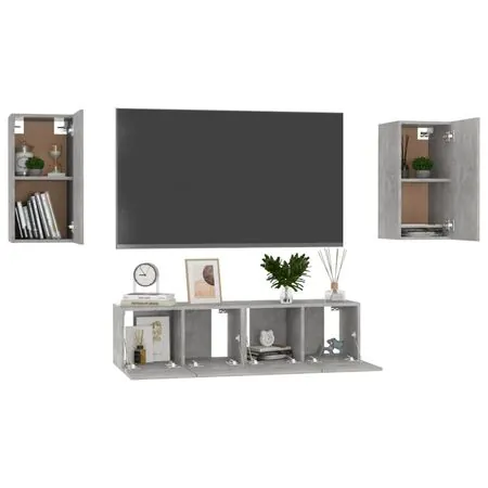  Set dulapuri TV, 4 piese, gri beton, lemn prelucrat