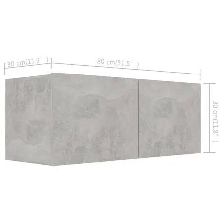 Dulapuri TV, 4 buc., gri beton, 80x30x30 cm, lemn prelucrat