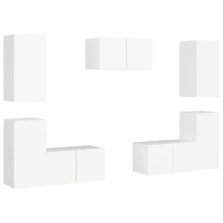  Set dulapuri TV, 6 piese, alb, lemn prelucrat