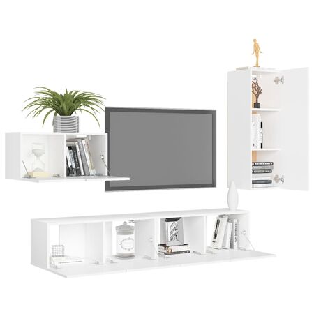  Set dulapuri TV, 4 piese, alb, lemn prelucrat