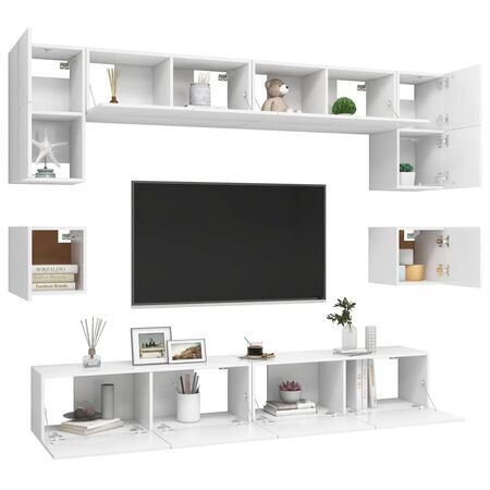  Set dulapuri TV, 8 piese, alb, lemn prelucrat