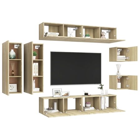  Set dulapuri TV, 8 piese, stejar sonoma, lemn prelucrat