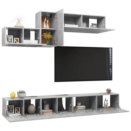  Set de dulapuri TV, 6 piese, gri beton, lemn prelucrat
