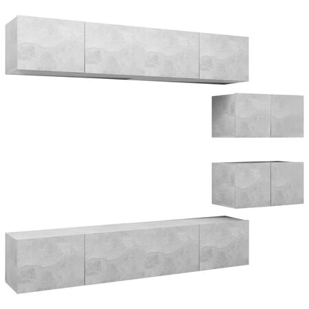 Set de dulapuri TV, 6 piese, gri beton, lemn prelucrat