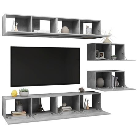  Set de dulapuri TV, 6 piese, gri beton, lemn prelucrat