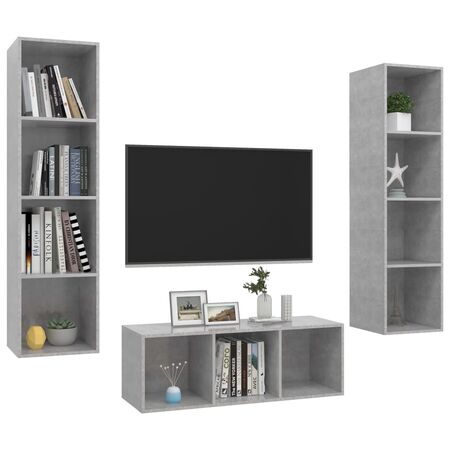  Set de dulapuri TV, 3 piese, gri beton, lemn prelucrat