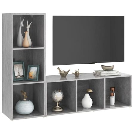  Dulapuri TV, 2 buc gri beton, 107x35x37 cm, lemn prelucrat