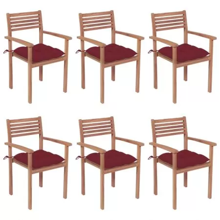Set 6 bucati scaune de gradina stivuibile cu perne, bordo
